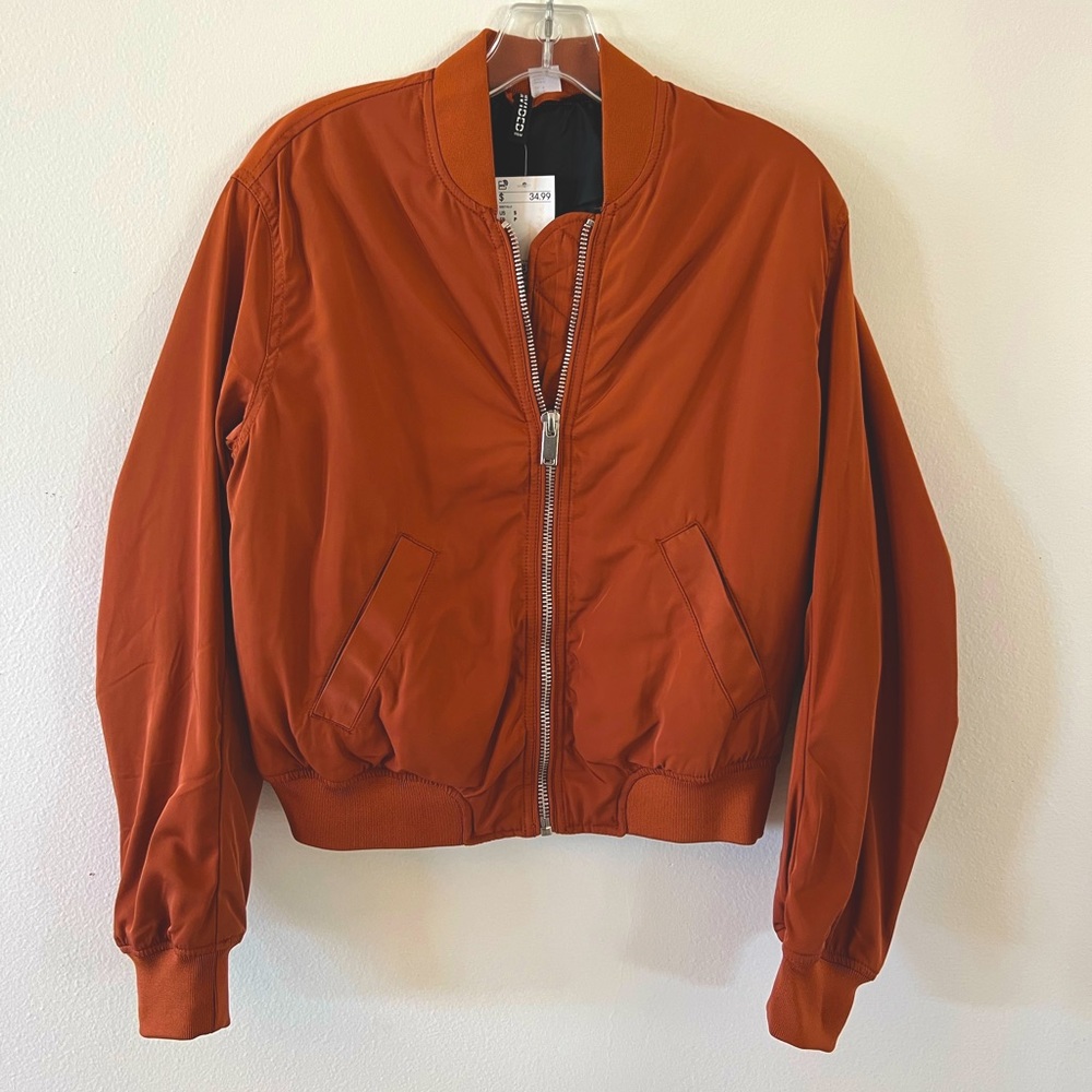 New H&M copper cropped bomber jacket